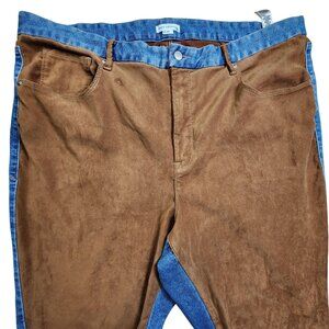 Good American Size 20 Two-Tone Denim & Brown Suede-Like Straight-Leg Jeans For W